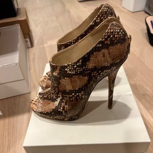 Jimmy Choo snake print leather tan heels 37